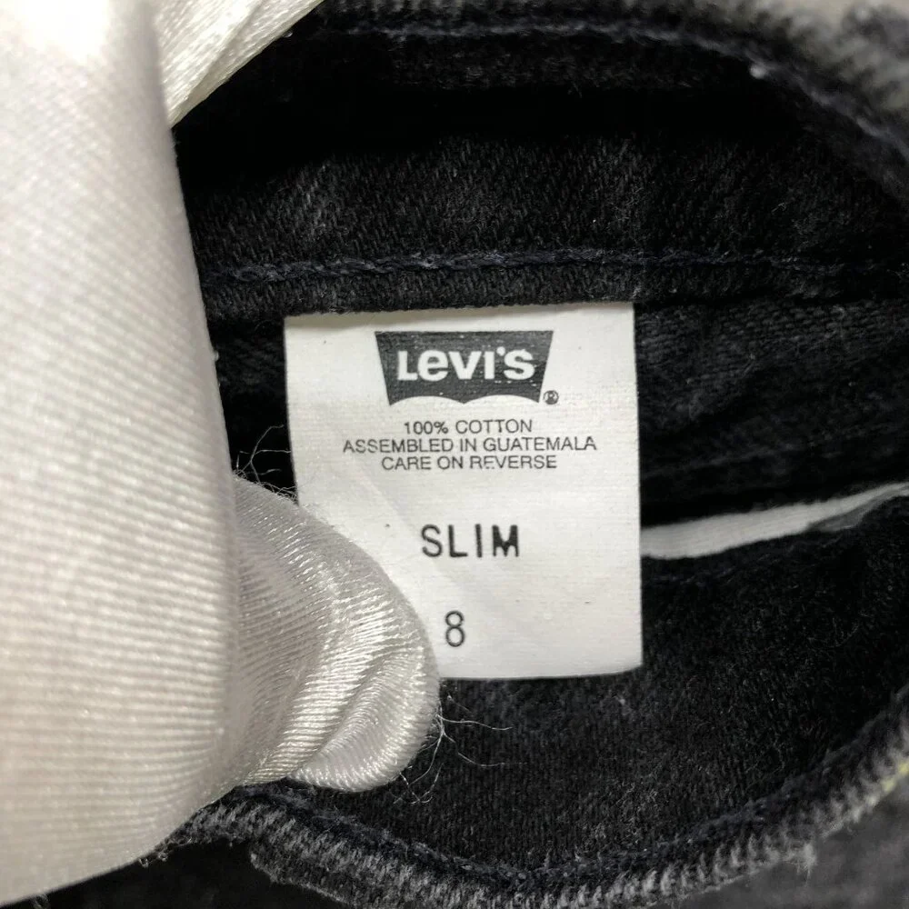 Vintage‎ Levi's Youth Kids Size 8 Slim Black Jeans Straight Stone Wash Rigid